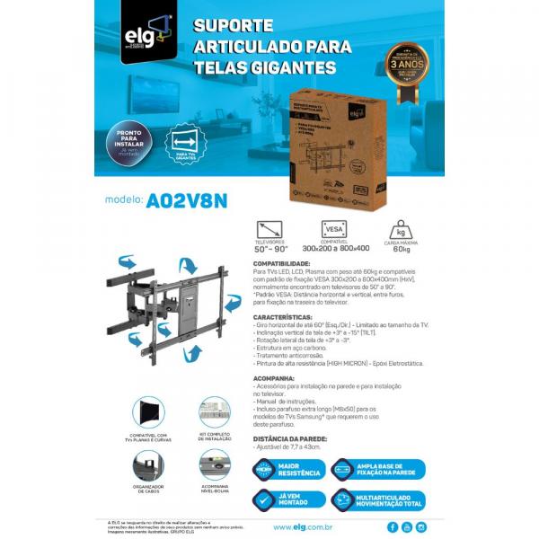 SUPORTE ELG MULTIARTICULADO VESA 800 DE 50" A 90" - Imagem 5
