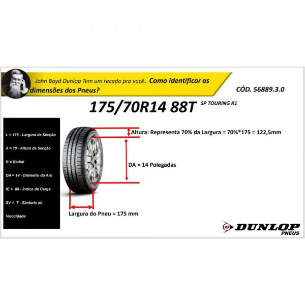 PNEU PASSEIO 175/70R14 DUNLOP 88T SP TOURING R1 - Imagem 5