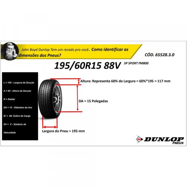 PNEU PASSEIO 195/60R15 DUNLOP 88V SPORT FM800 - Imagem 3