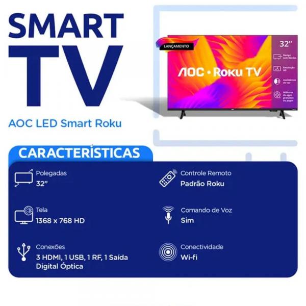 TV 32" AOC SMART ROKU HD 32S5155/78G - Imagem 5
