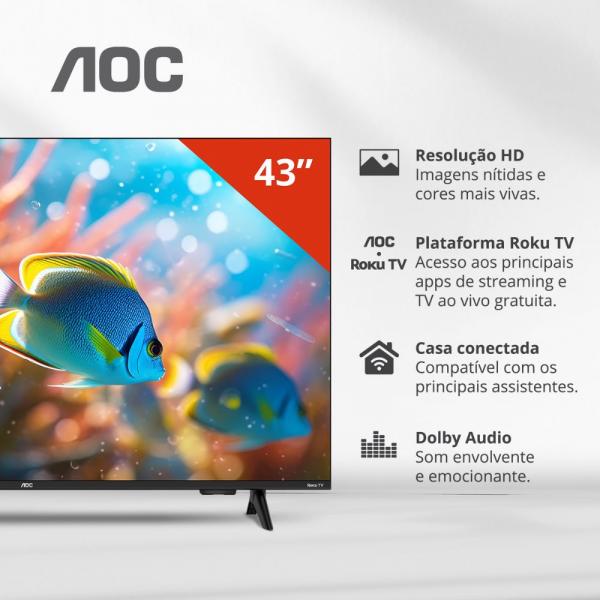 TV 43" AOC SMART ROKU DLED FHD 43S5155/78G - Imagem 3